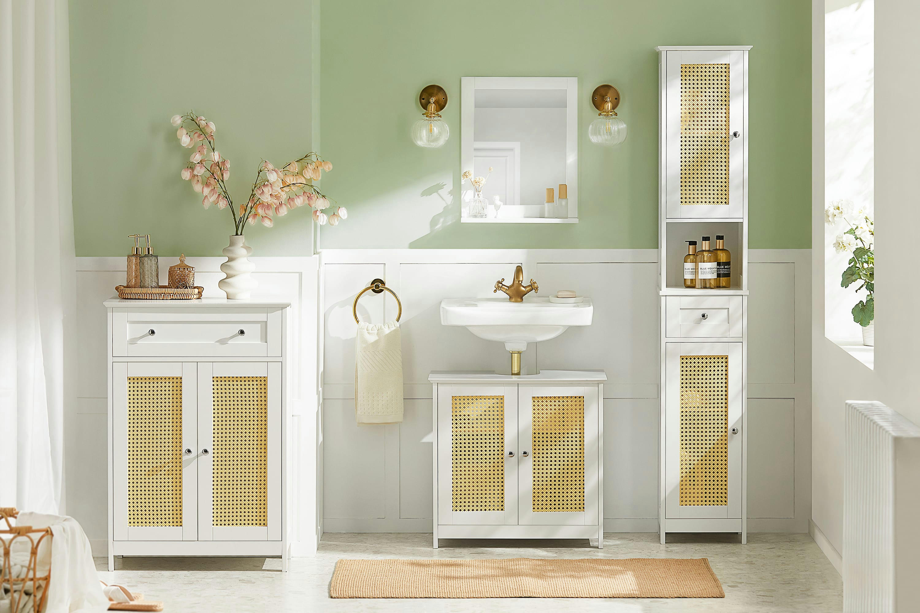 - Meuble colonne effet bois blanc