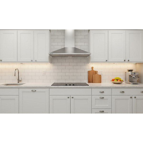 Hotte de Cuisine Décorative Inox 90cm - Pyramide 338 m3/h - Evacuation ou Recyclage