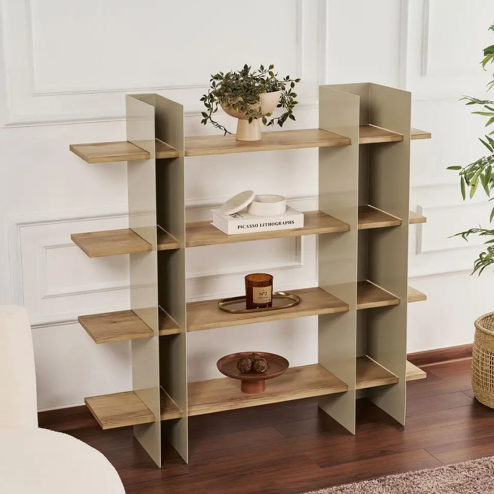 KATE Rek met metalen frame en planken - Taupe - 31x120x120 cm