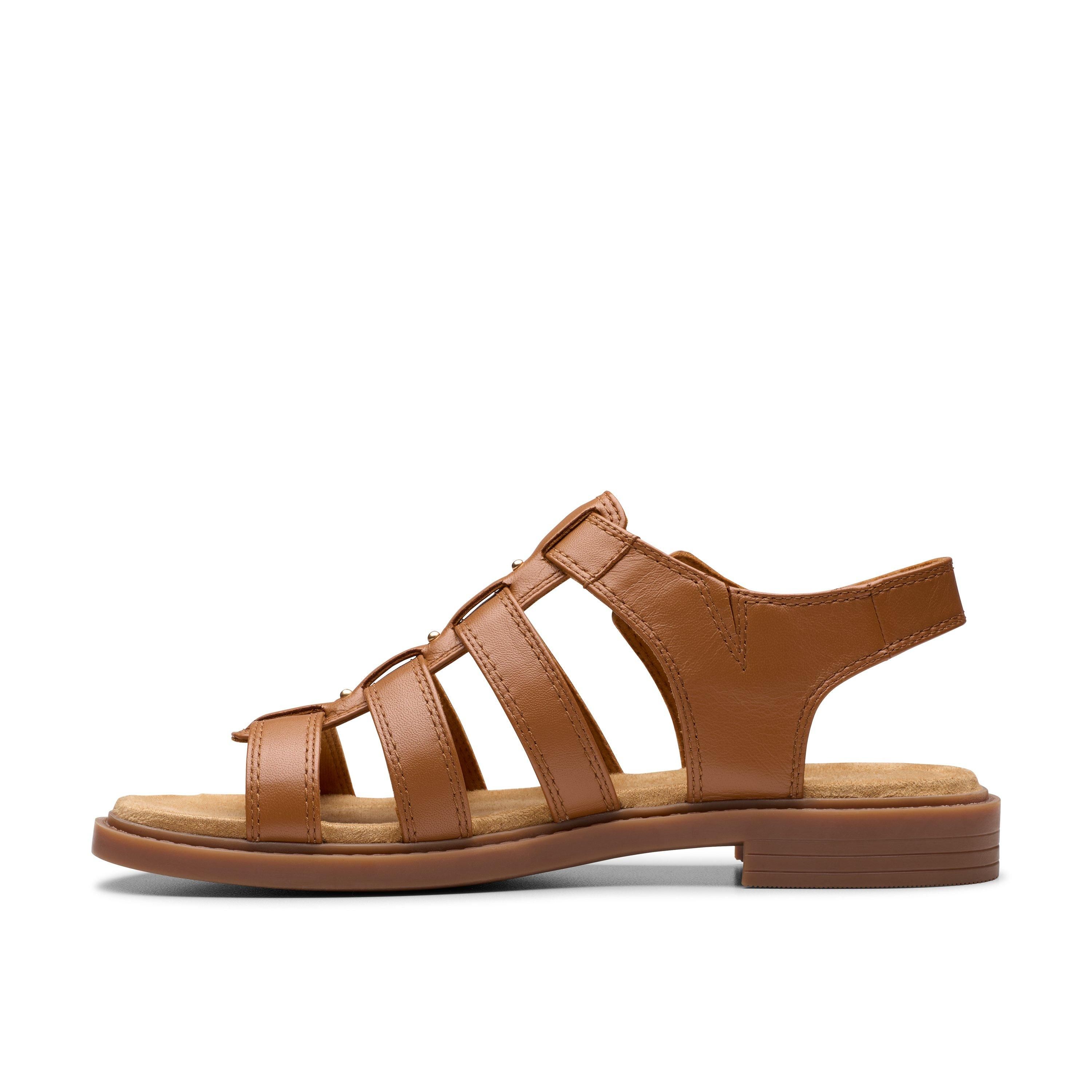 Clarks Trivanni Lux Tan Leather Flat Sandals