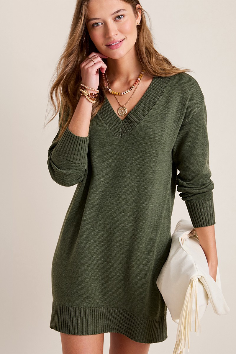 Britney V-Neck Mini Sweater Dress