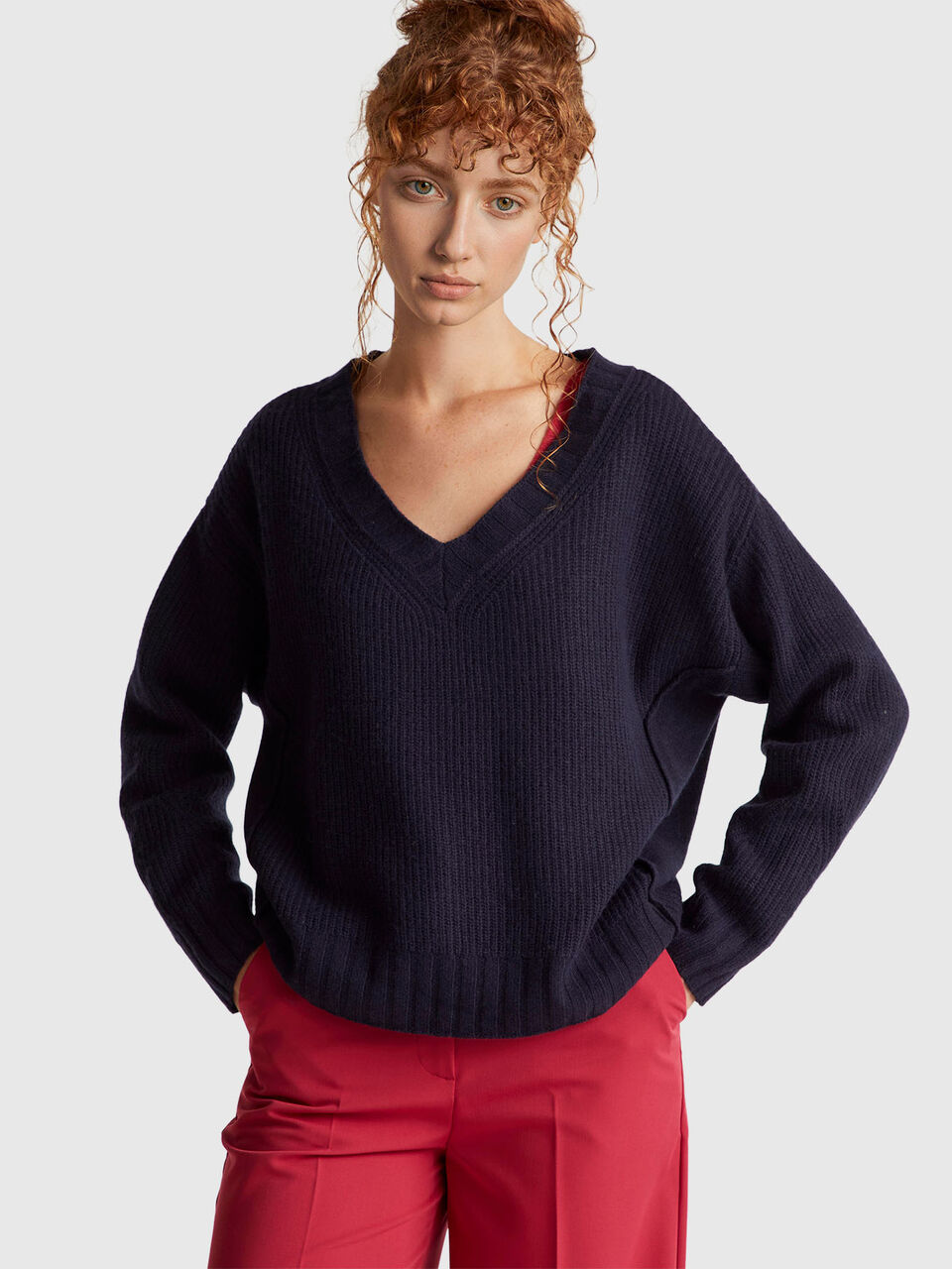 V-neck sweater in wool blend