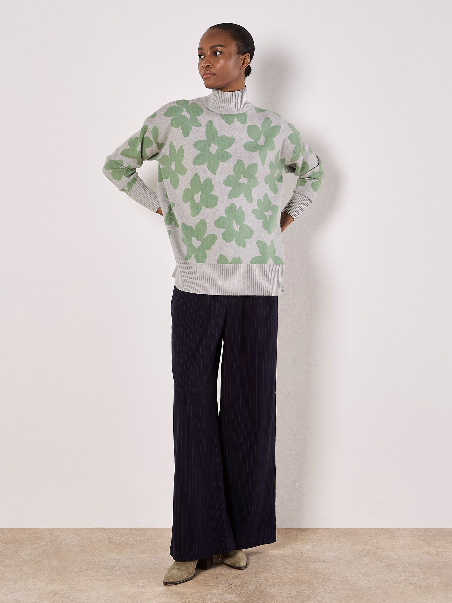 Apricot Flower Oversized Mock Neck Jumper