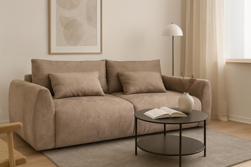 Sofa LILO z funkcją spania Kanapa rozkładana Tkanina CARLO 1901 Beżowa