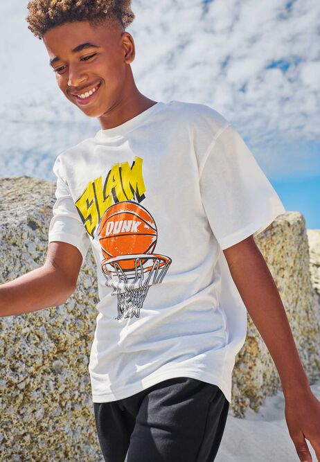 Older Boys White Cotton Basketball T-Shirt