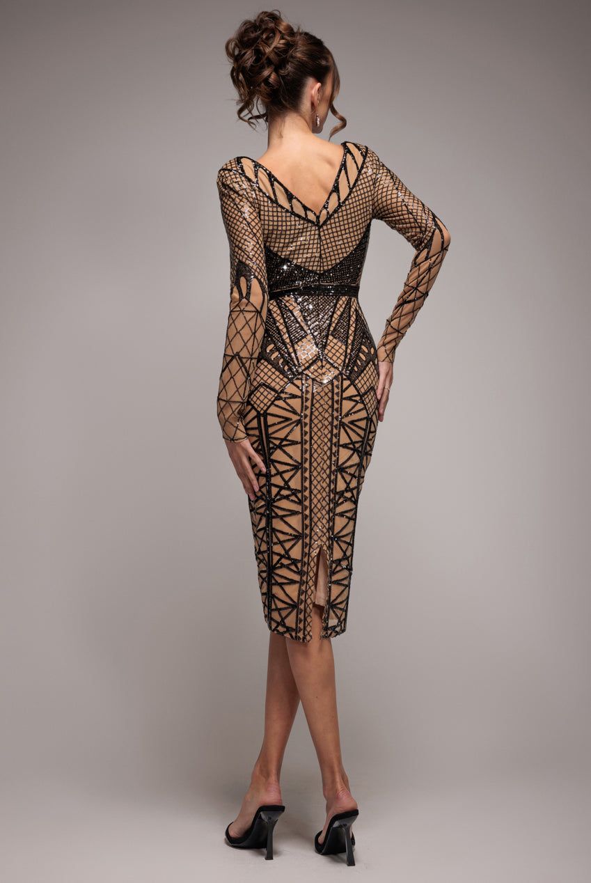 Goddiva Geometric Sequin Plunge Midi