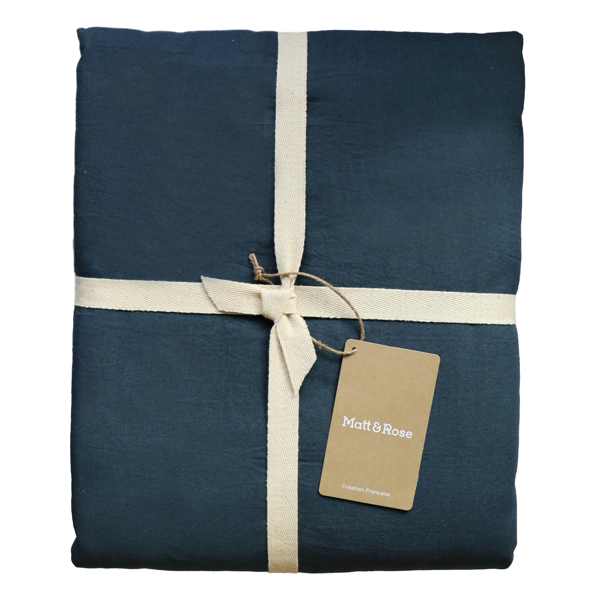 COTON LAVÉ - Parure de lit unie en coton lavé Bleu Nuit 260x240+2x65x65cm
