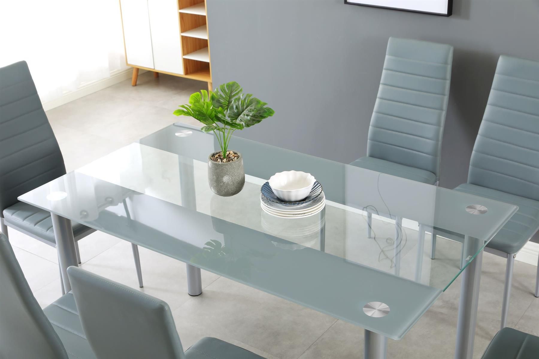 KOSY KOALA Glass Grey Dining Table Rectangle Dining Table Dining Room
