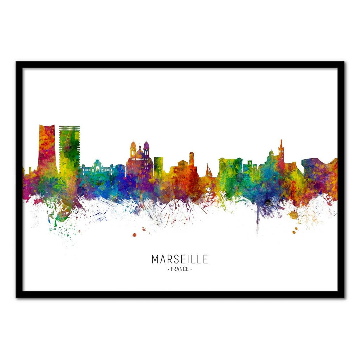MICHAEL TOMPSETT - MARSEILLE FRANCE SKYLINE (COLORED VERSION) -  Affiche d'art 30 x 40 cm