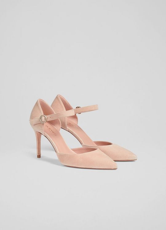 Monet Beige Suede Ankle Strap Heels