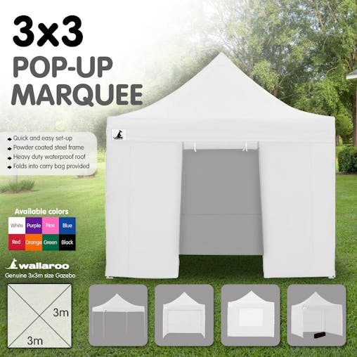 NNEDPE Gazebo Tent Marquee 3x3 PopUp Outdoor Wallaroo White