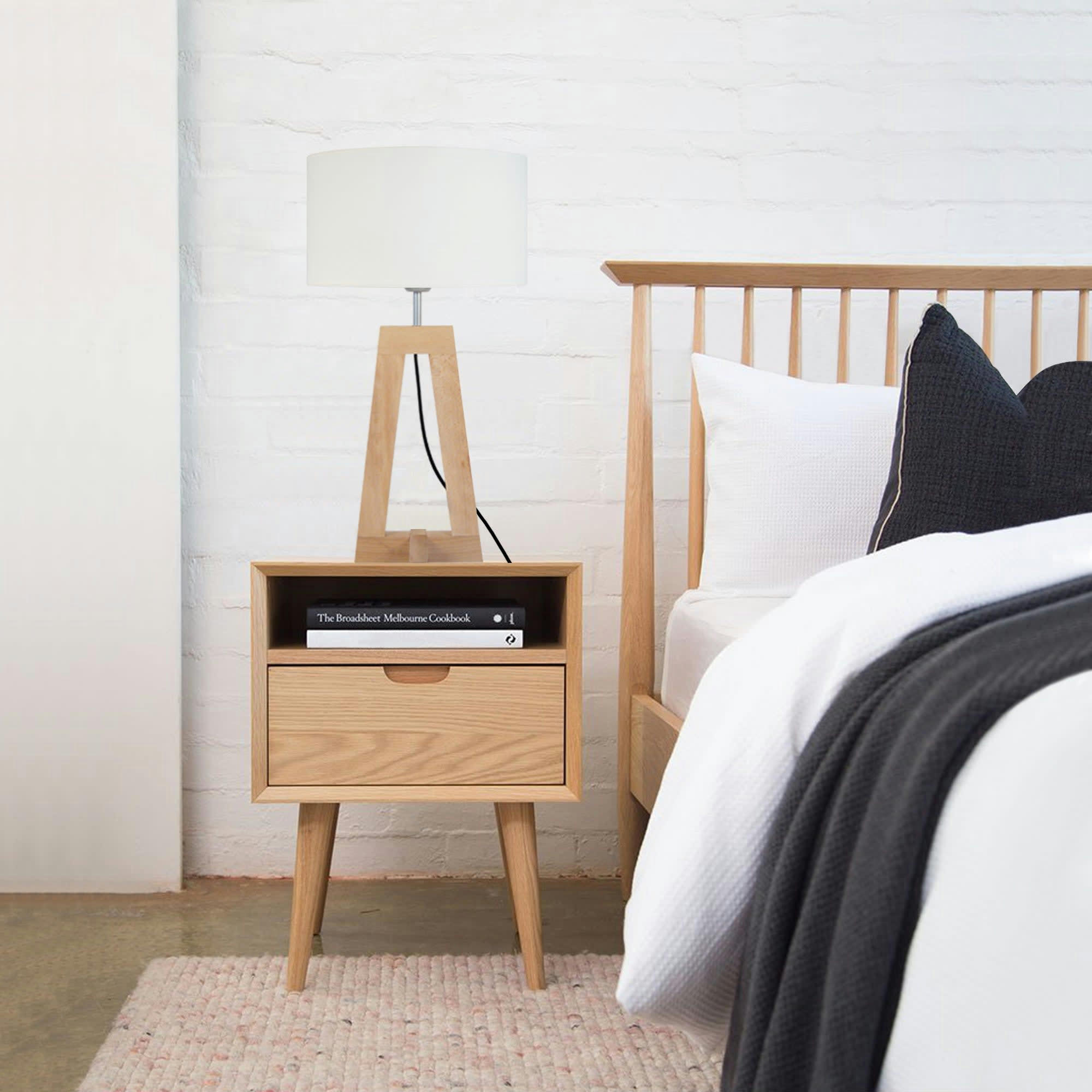 VILI - Lampe de chevet bois naturel et écru