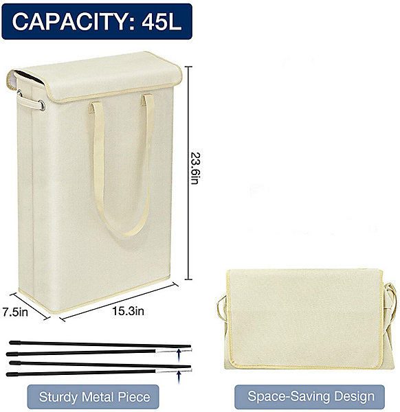 BASHLWUA Panier à linge fin avec couvercle (beige)- 45 l - Grand panier à linge fin respirant et pliable - Grand panier de rangeme