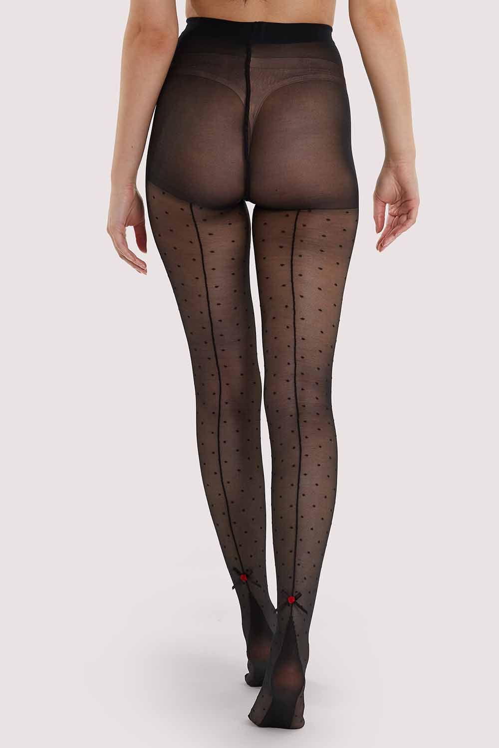 Playful Promises Dotty Seamed Tights With Bow Black