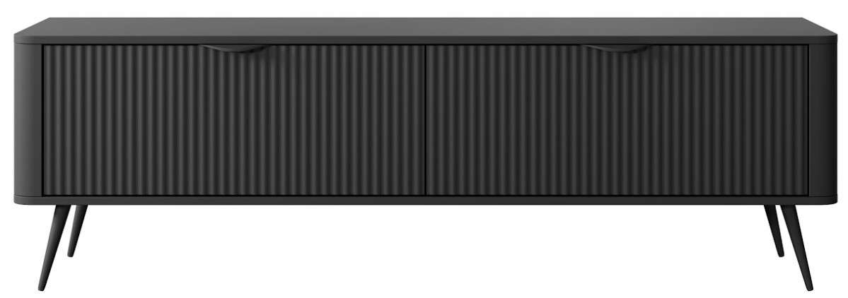 Czarna Szafka RTV LANTE 163 cm 2 Drzwi Frezowany Front Glamour