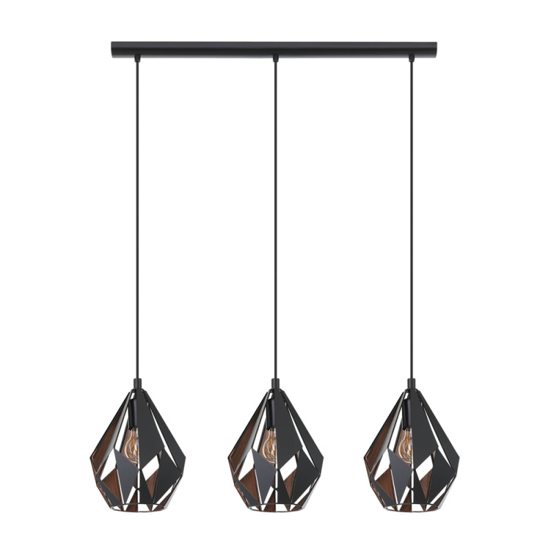 Suspension Carlton 1 noire et cuivre E27 3 x 60 W EGLO