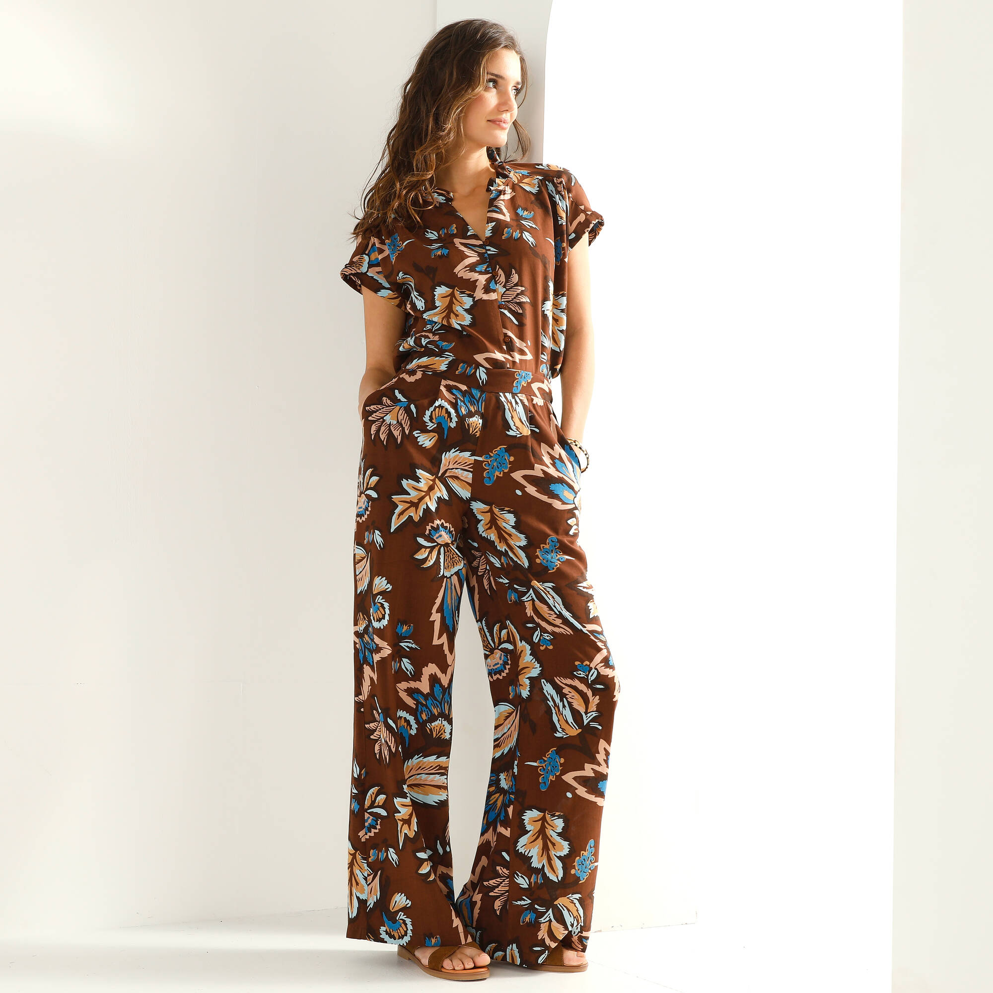 Pantalon large fluide, imprimé XXL
