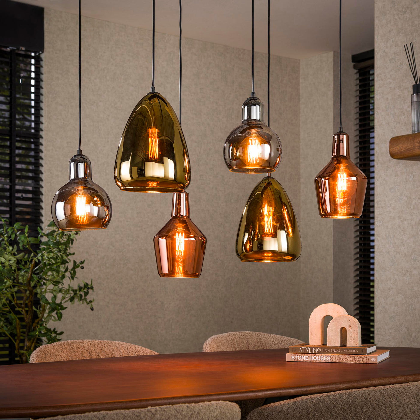 Giga Meubel Hanglamp Driekleur Mix - Multicolor - 6-Lichts - 150x95x40cm