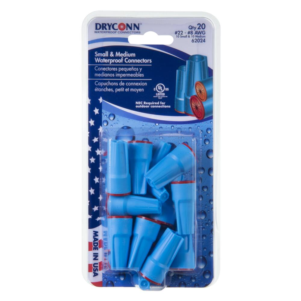 King Innovation 62024 DryConn Small/Medium Waterproof Wire Connectors, Blue, 20-pk