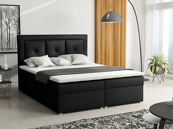 Lit continental Pomona 113, Double, Noir, Tissu, Disponible