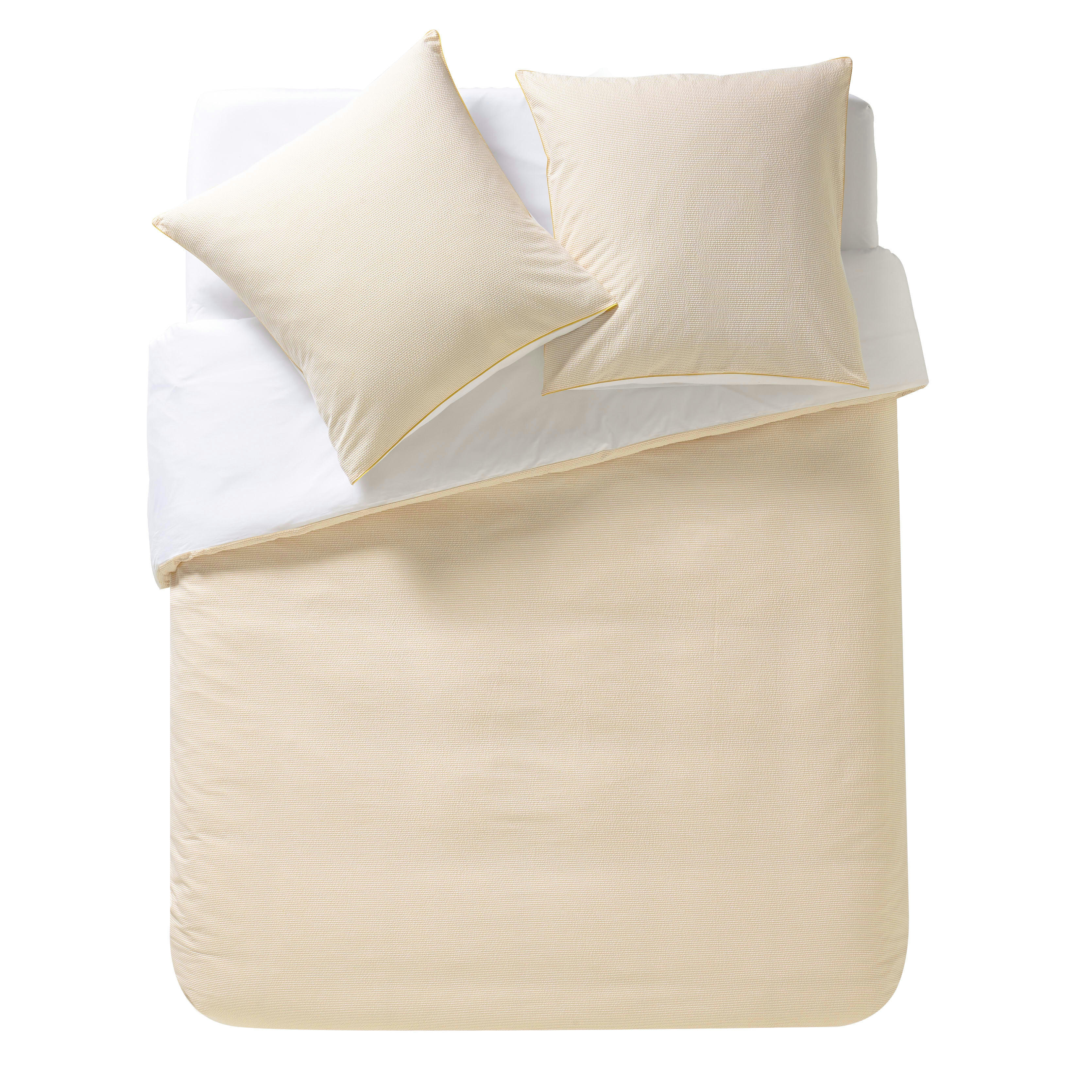 TEMPO - Taie d'oreiller en seersucker et percale de coton jaune 65x65