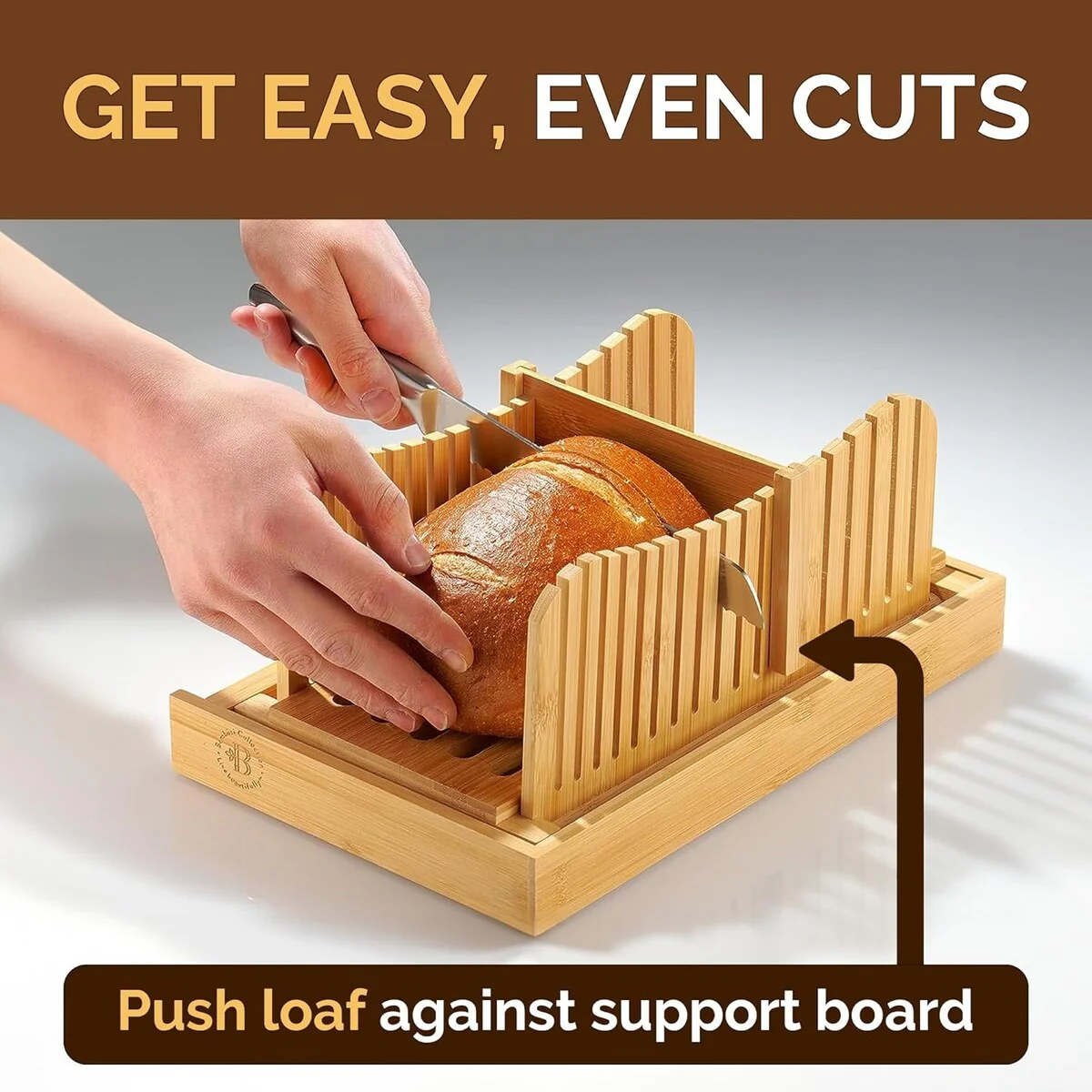 Bamboo Bread Slicer with Knife - 3 Slice Thickness, Foldable Compact Cutting Guide with Crumb Tray