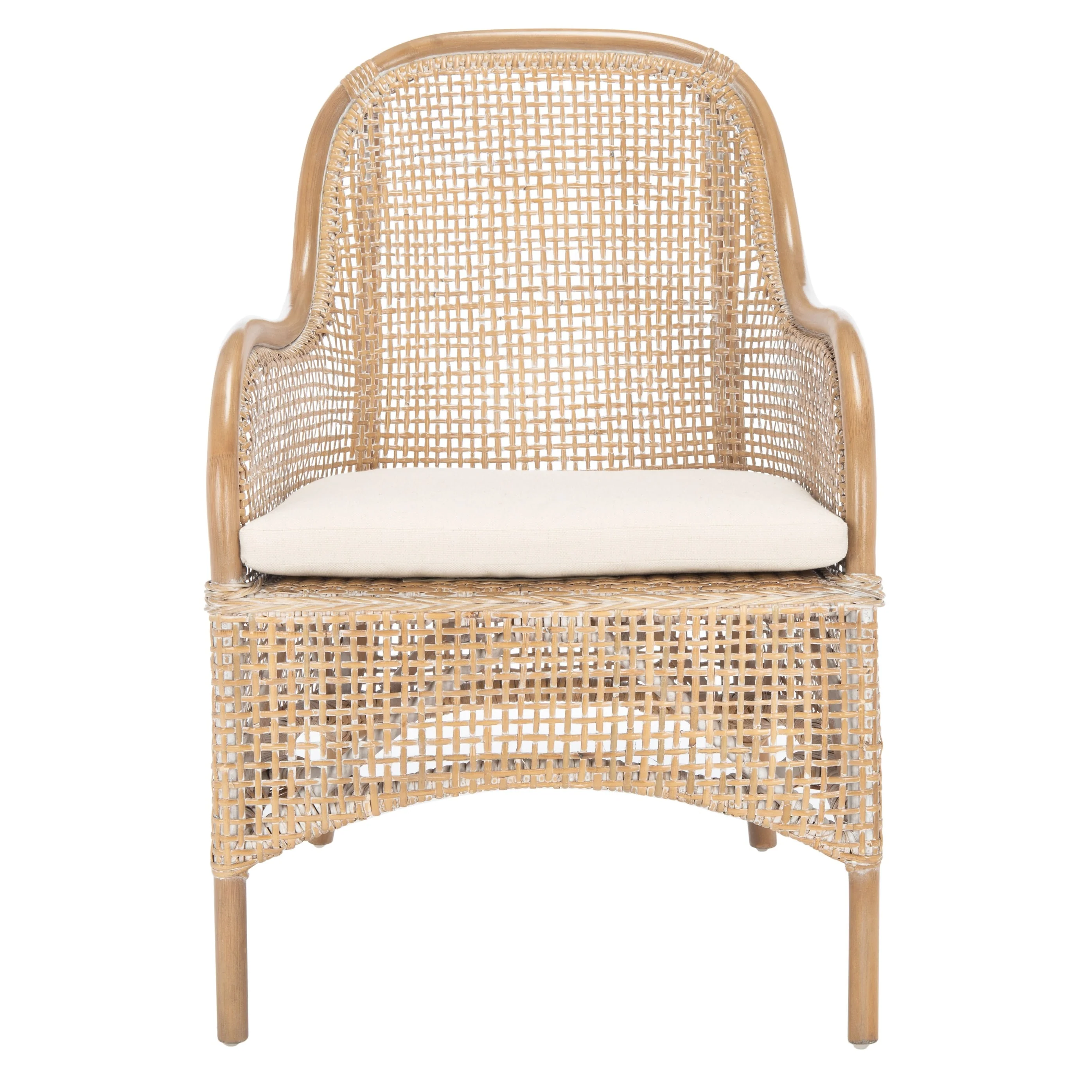 SAFAVIEH Rosalia Coastal Rattan Accent Chair with Cushion - 23.4 W x 24.8 L x 32.7 H - 23Wx25Dx33H