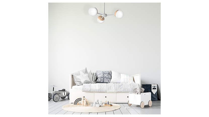 Lampa wisząca Sfera Wood 3-punktowa drewniano-szklanabiała