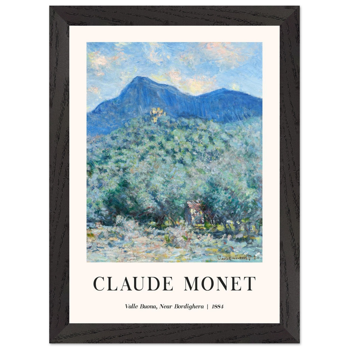 Artfulprints Poster met Lijst Claude Monet - Valle Buona, near Bordighera  - A4 21x29.7 cm - Blauw