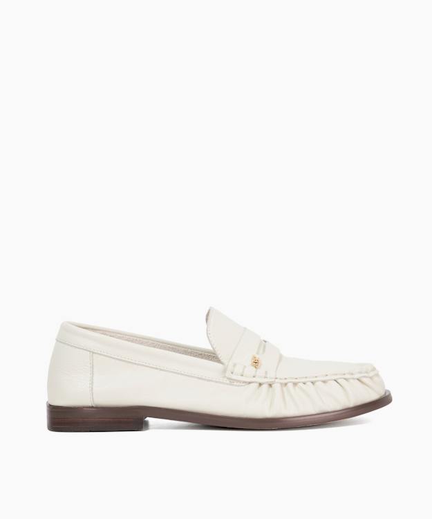 Grisella Ecru - Leather Slip On Ruched Toe Loafers