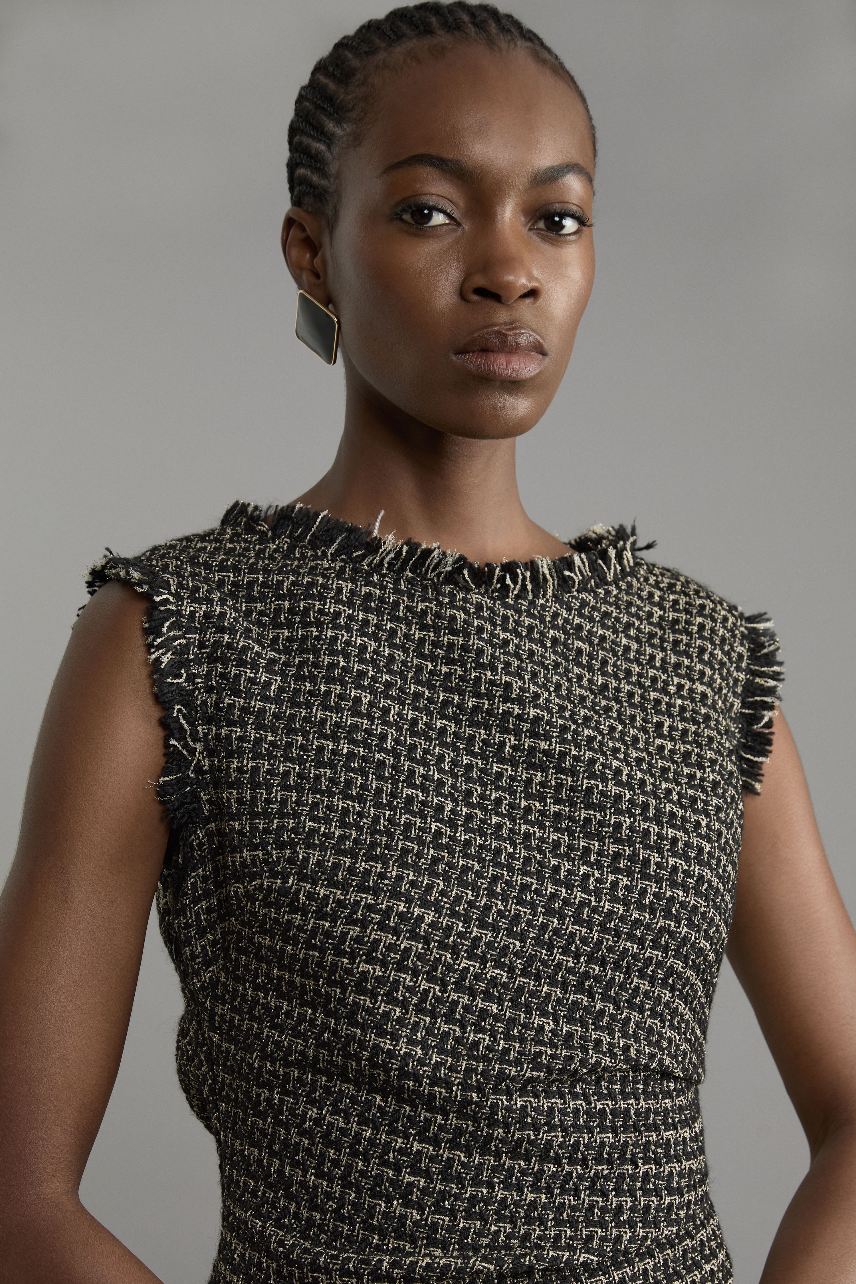 KarenMillen Metallic Boucle Tailored Ruched Midi Dress