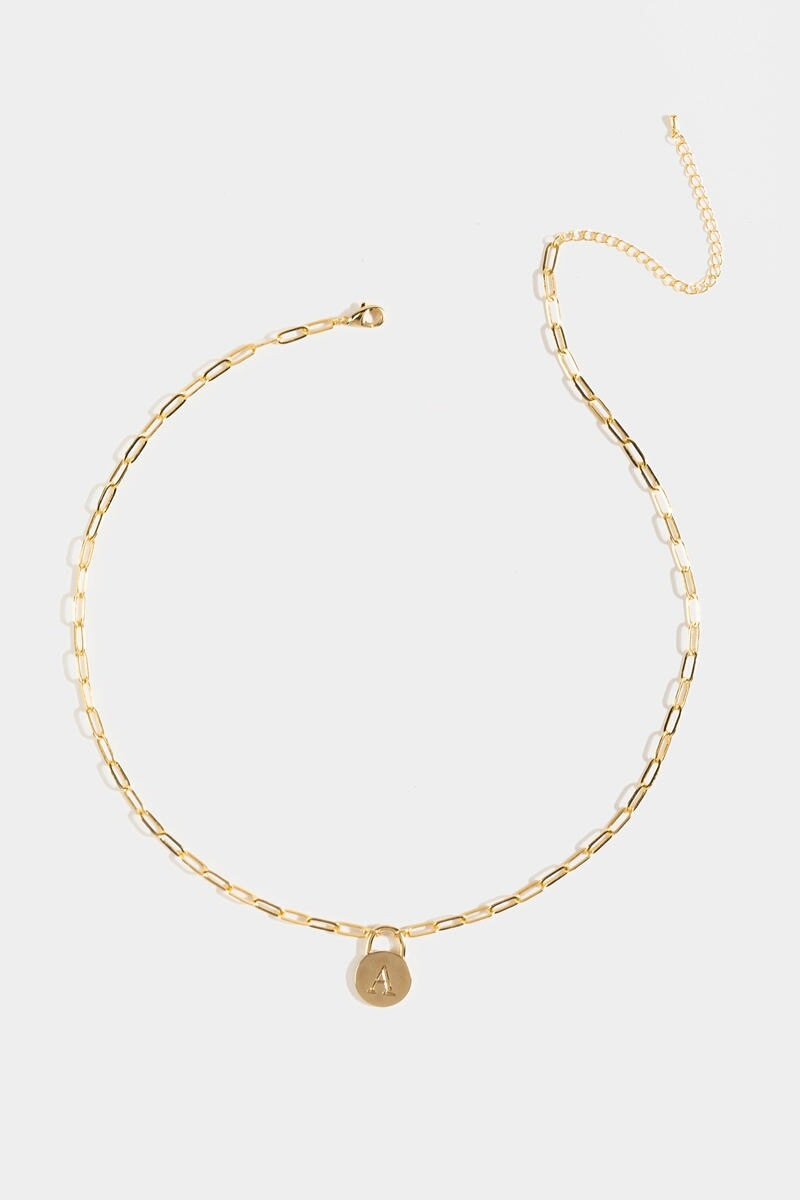 Initial Curb Chain Pendant Necklace Gold