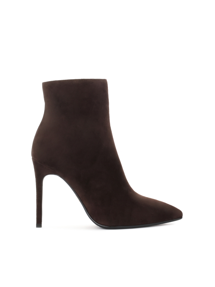 Brown suede boots with a slender heel