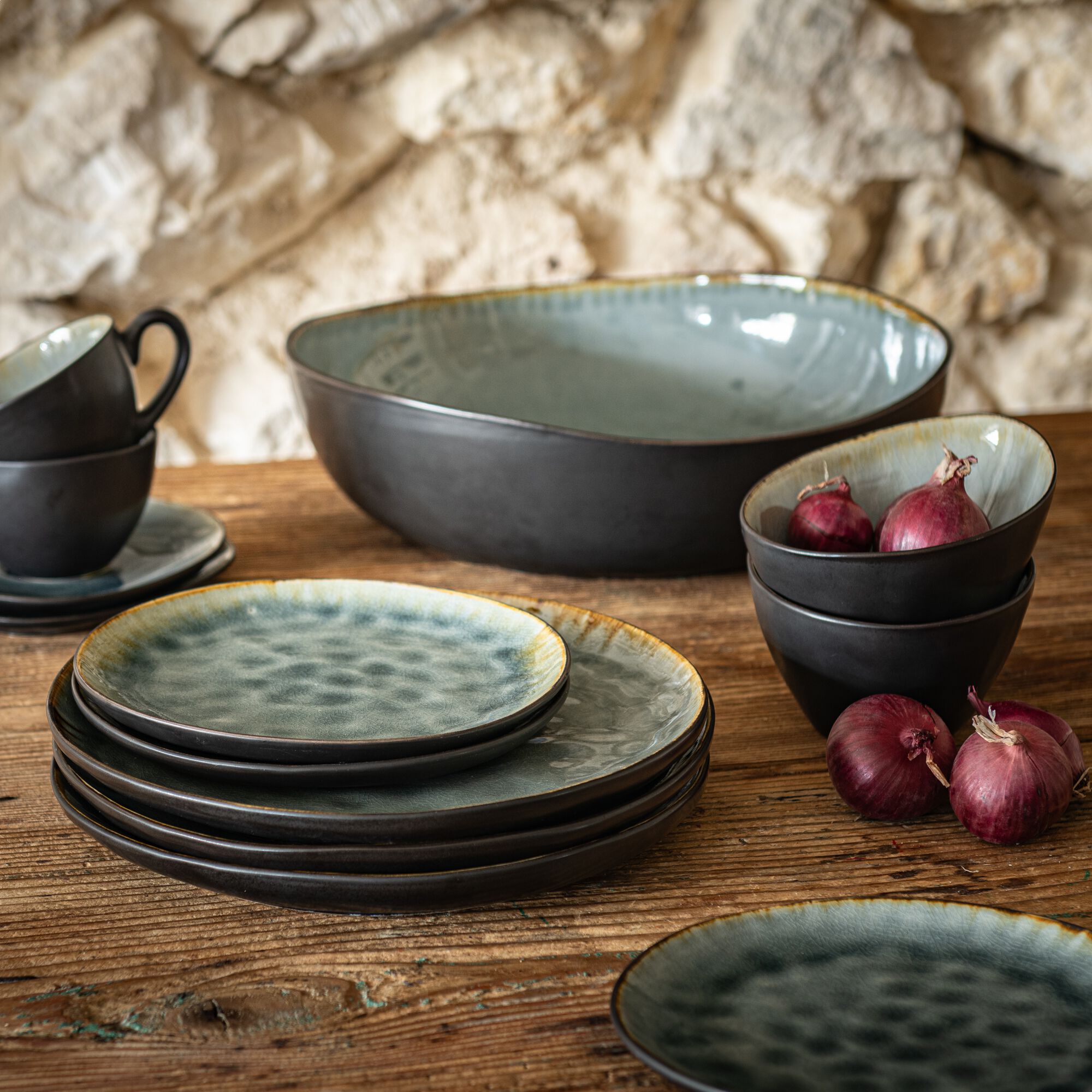 SELIME - Assiette à dessert en grès émail réactif D20cm - gris