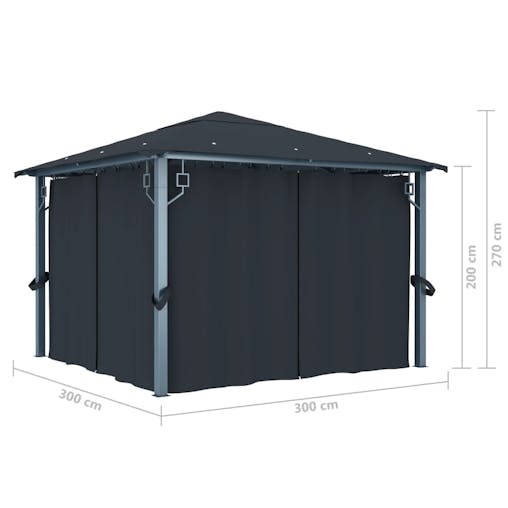 NNEVL Gazebo with Curtain 300x300 cm Anthracite Aluminium