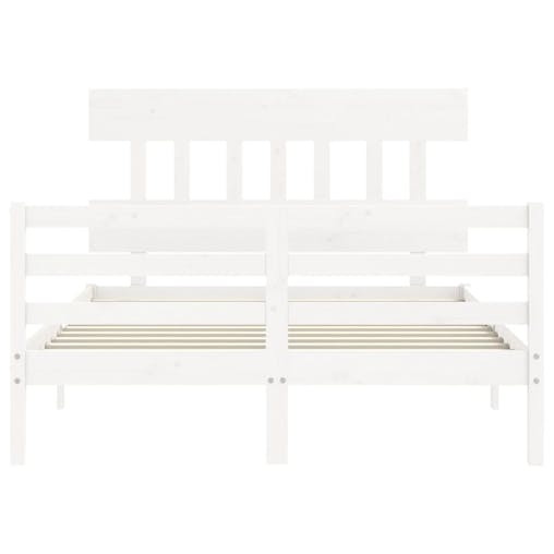 NNEVL Bed Frame with Headboard White 137x187 cm Double Solid Wood