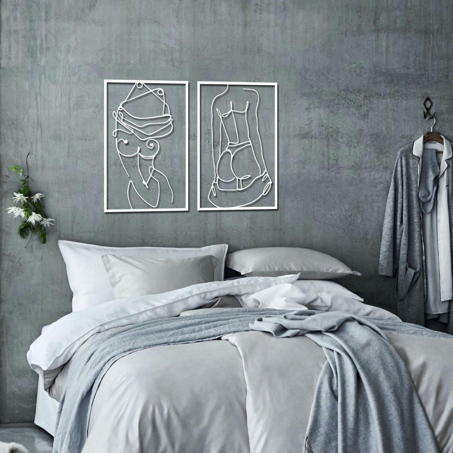 MINIMALISTE - Décoration murale minimaliste femme nue en métal blanc 90x68 cm