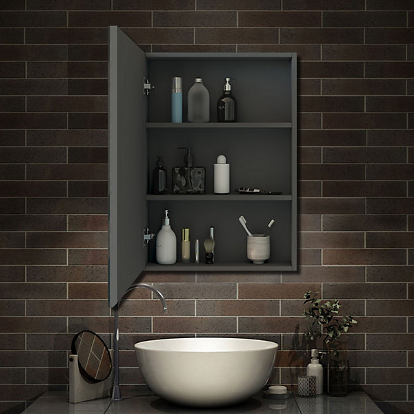 Armoire de Toilette Mural avec Miroir et Rangement - Moderne, Anthracite, 60x70 cm, AICA Sanitaire