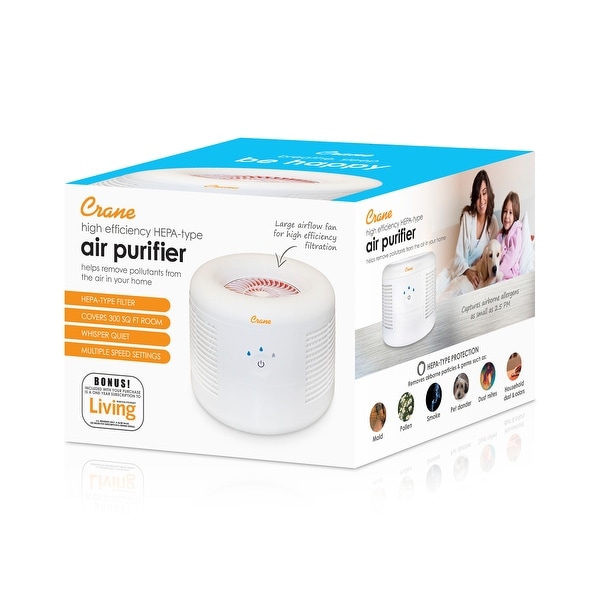 Crane HEPA Air Purifier with 3 Speed Settings for Rooms up to 300 sq. ft.