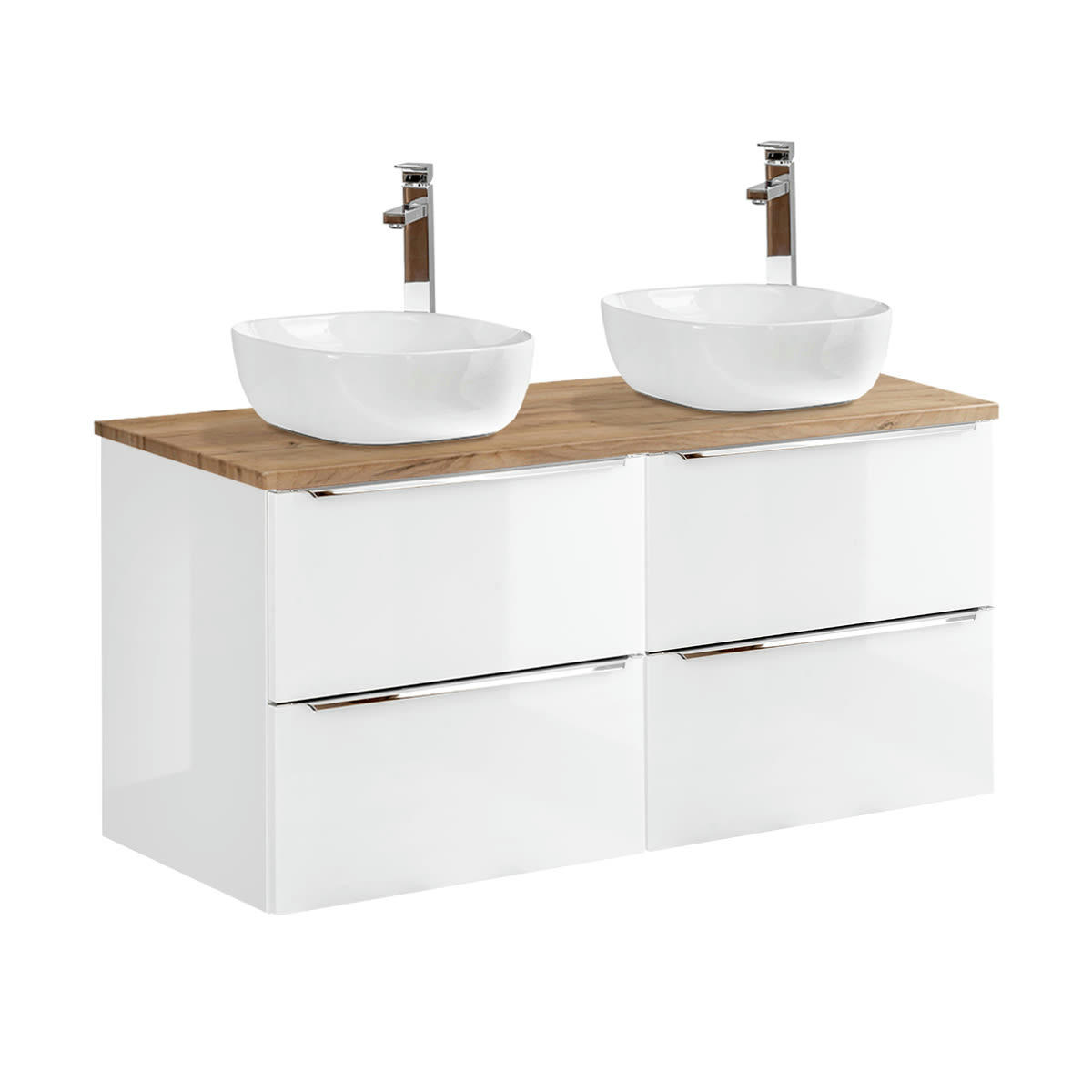 - Meuble double vasque 120cm blanc et naturel