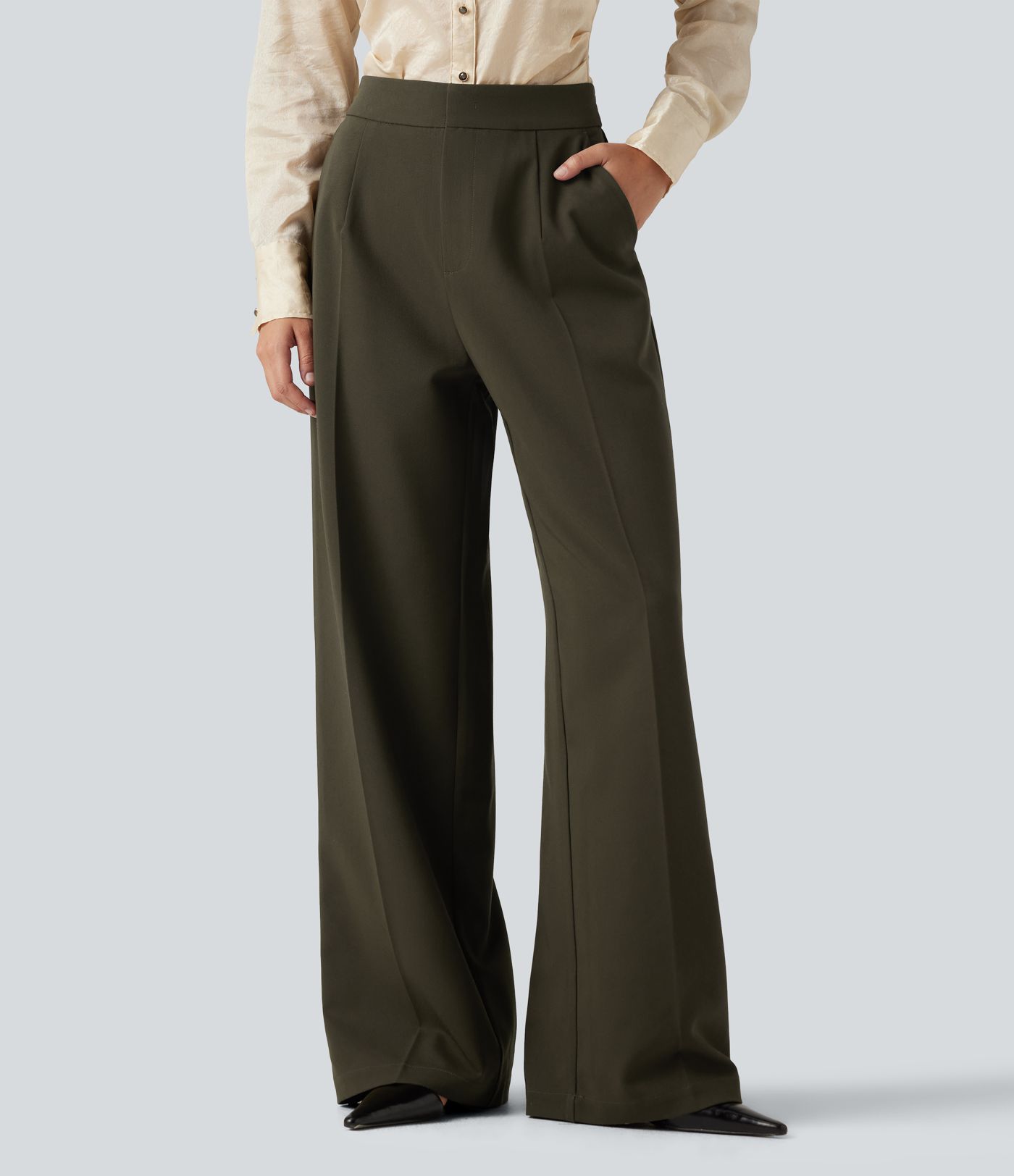 Pantalon de bureau large taille haute avec poches
