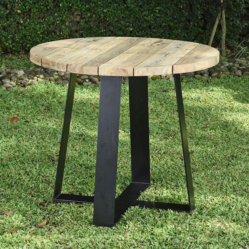 ORSAY - Table métal anthracite et teck recyclé D 90 cm