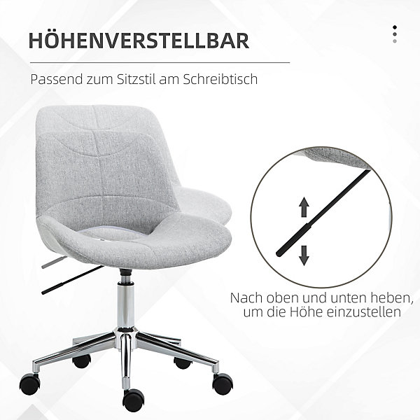 Chaise de Bureau - Chaise Sans Accoudoirs Pivotante et Réglable en Hauteur, Confortable, Polyester, Gris Clair 49x56,5x73 cm