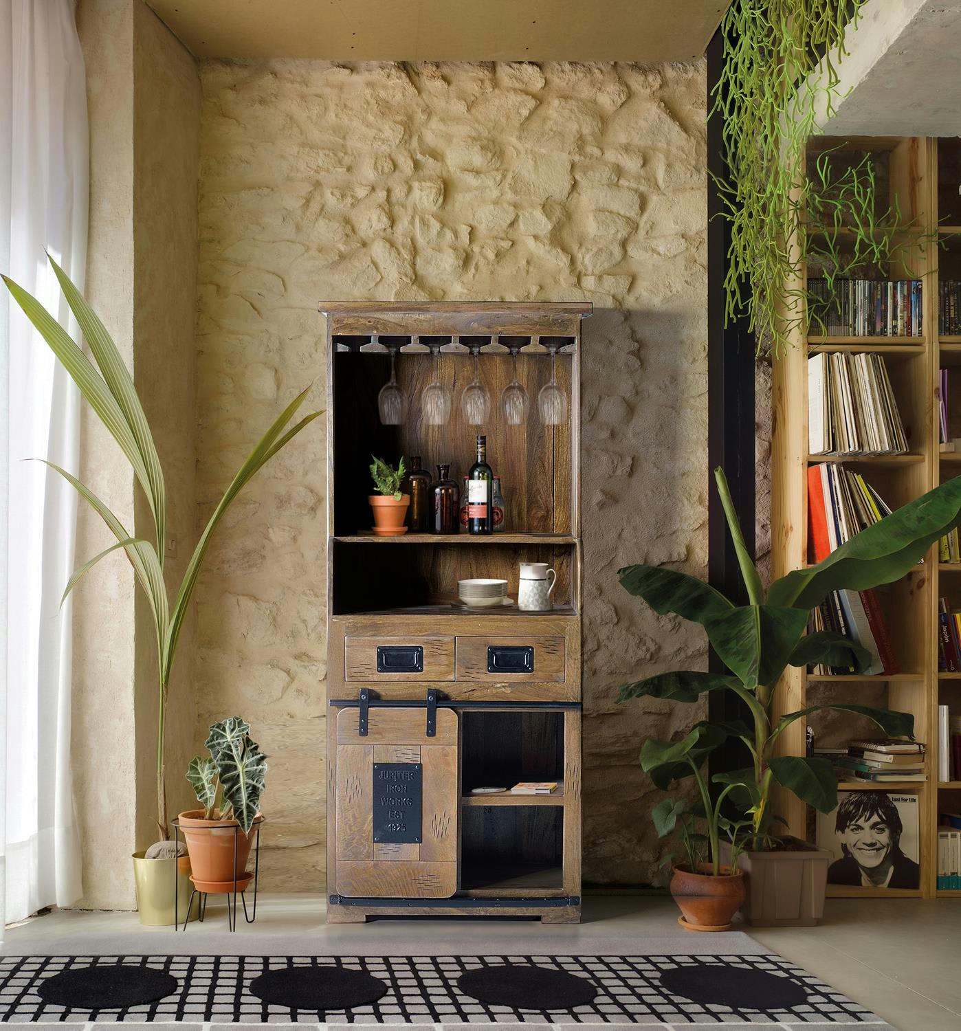 - Porte-bouteilles en bois de manguier et metal