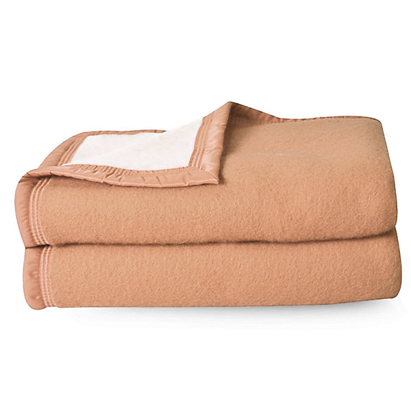 Couverture pure laine vierge Woolmark 500g/m² VOLTA 240x260 cm Marron Sable