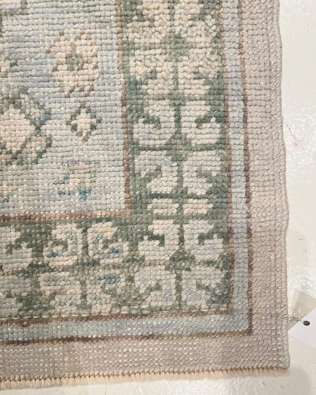 Hand-Knotted Sage Green Vintage Runner Rug, Floral Medallion Design, Antique Hallway Carpet
