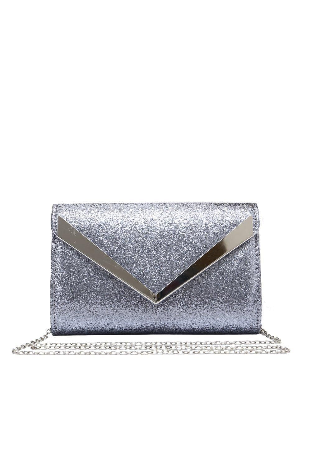 Fontanella Fashion V Glitter Chain Strap Evening Clutch Bag