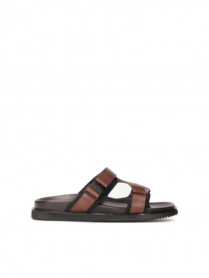 Brown leather slides