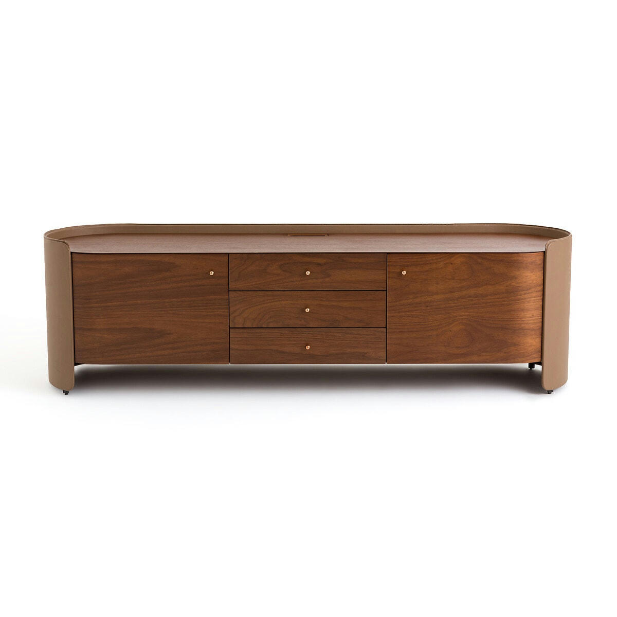 Meuble télé hifi noyer/cuir, Firmo
