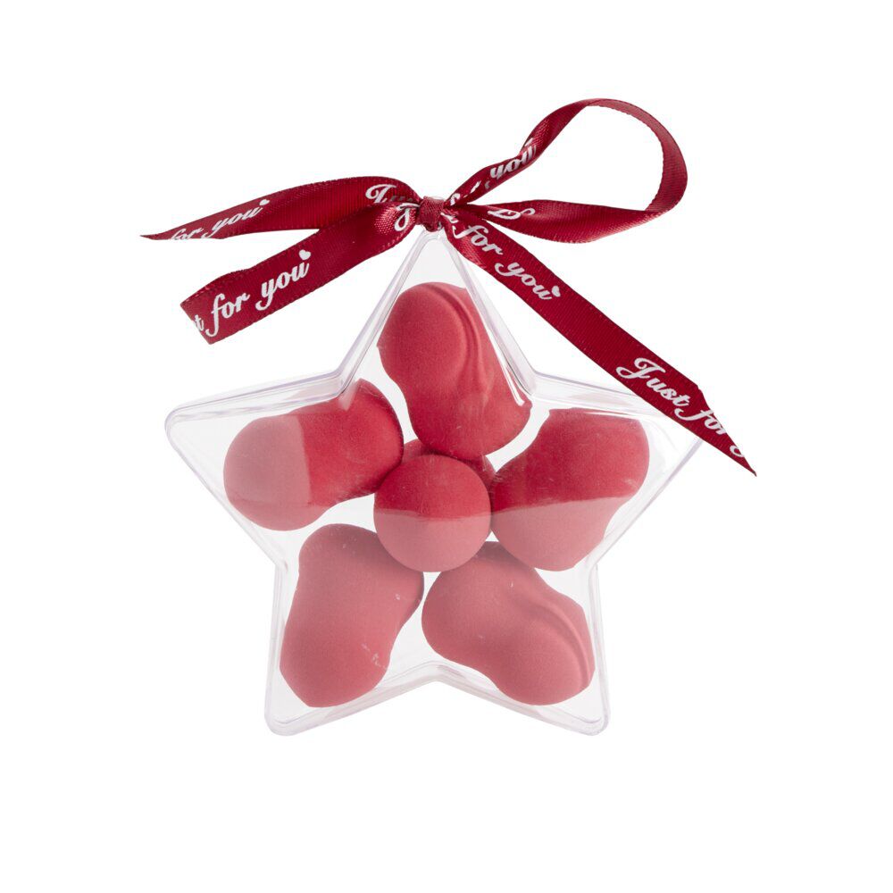 éponge cosmétique dans boule de No&euml;l transparente H9cm (2 modèles)